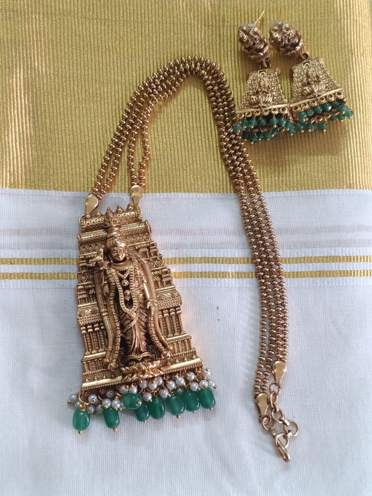Meenakshi Pendant Temple Mid Long Necklace Set