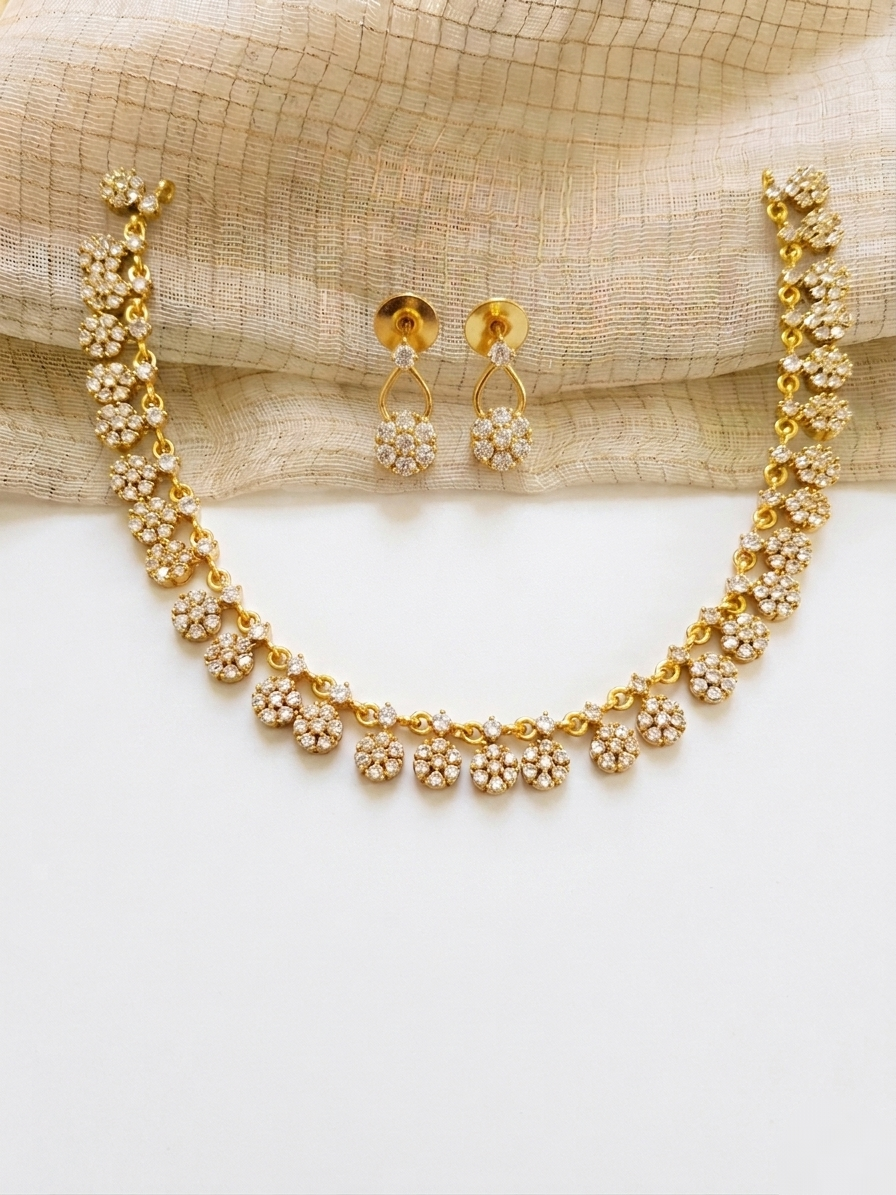 Flower AD Stone Necklace