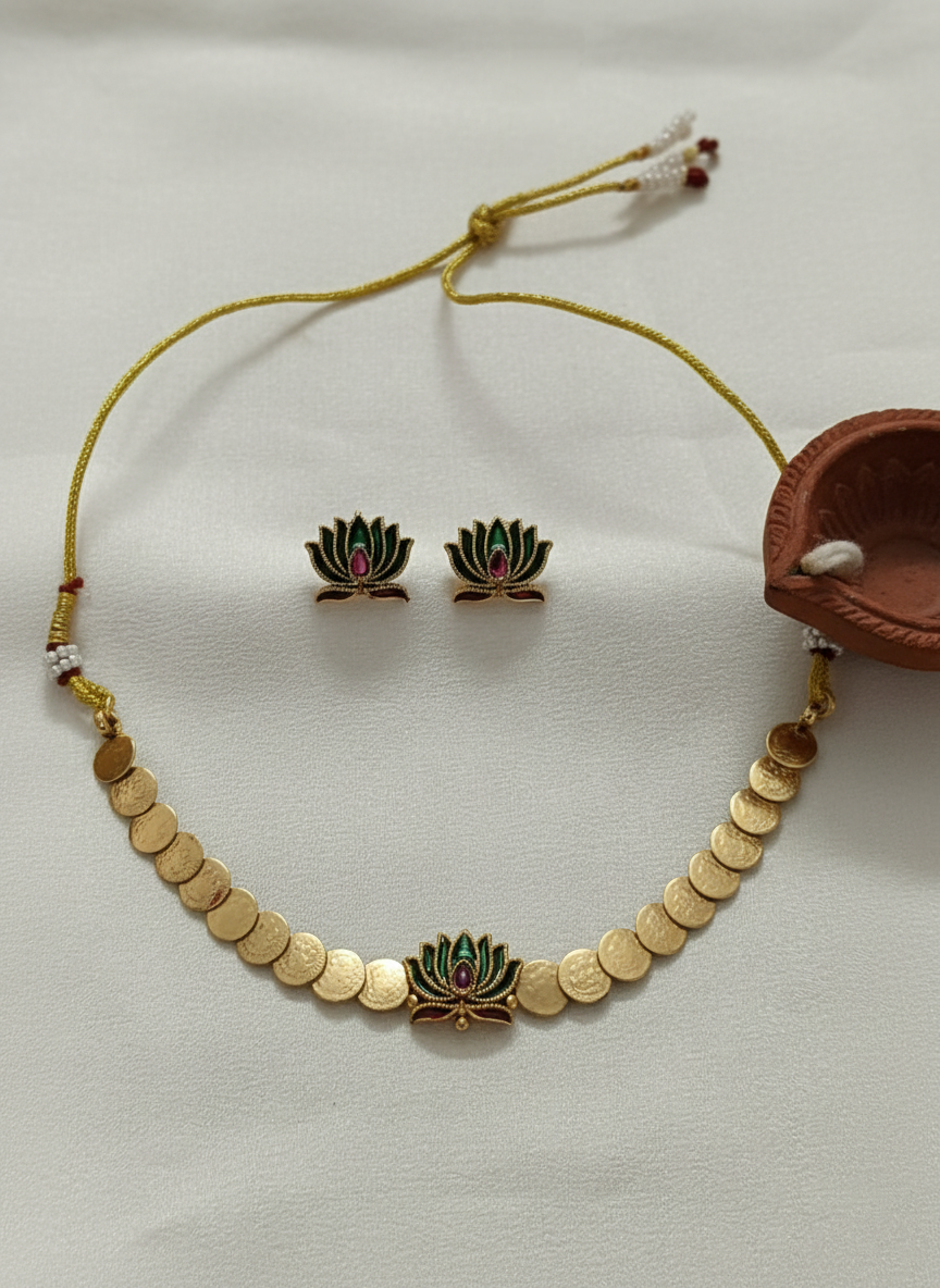 Meenakari Padma Coin Necklace Set
