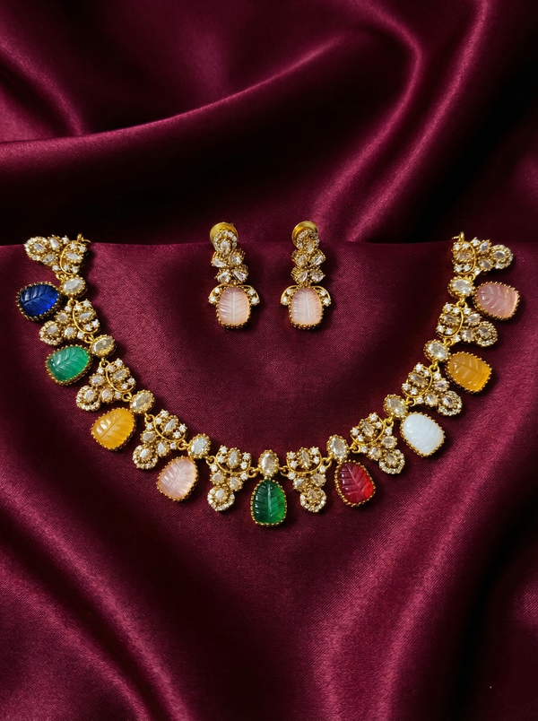 Navaratna Leaf Necklace Set