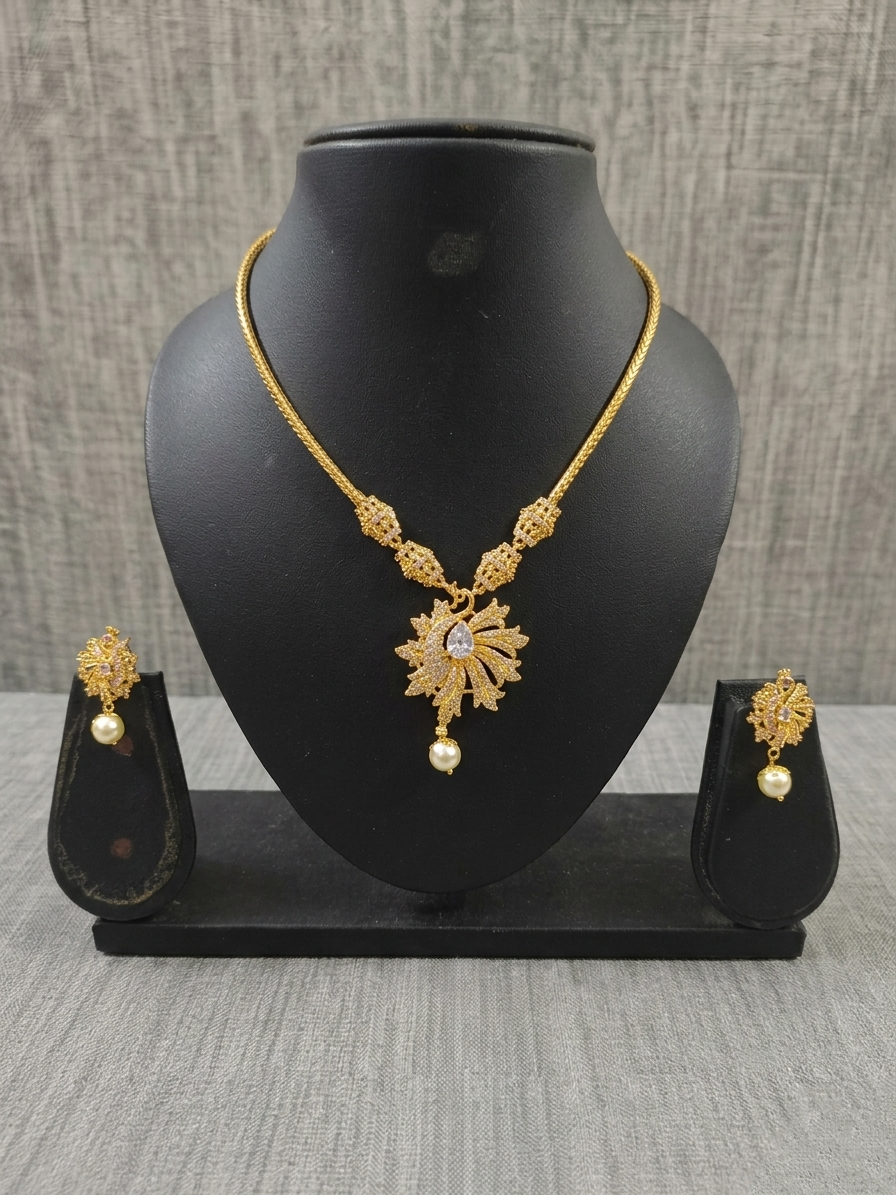Micro Peacock Pendant Mid Long Necklace Set V1