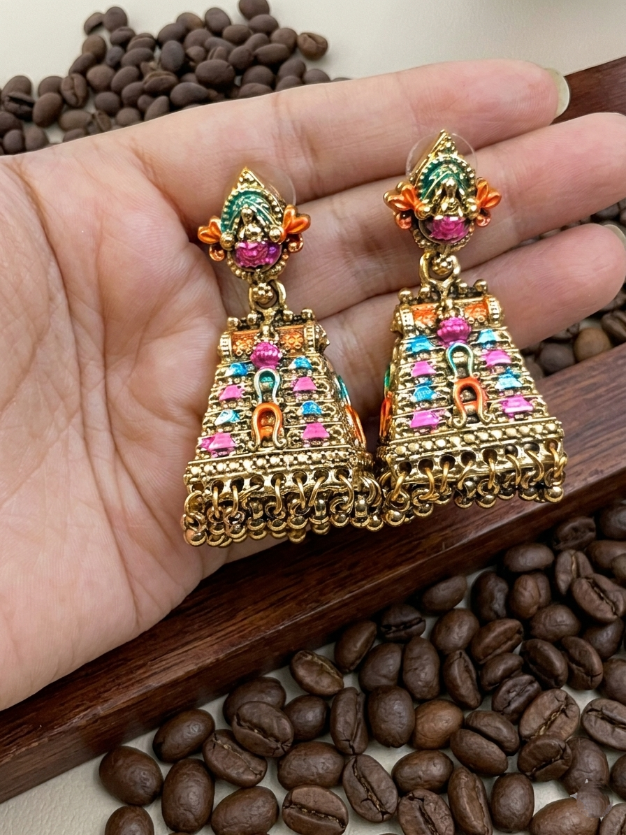 First Quality Enamel Gopuram Jhumka Earring