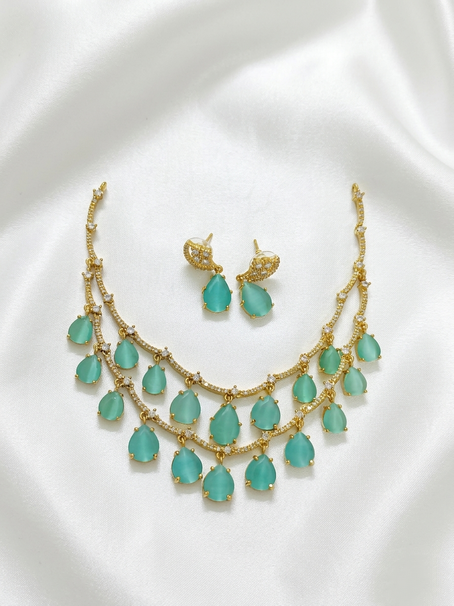 2 Line AD Petal Necklace Set