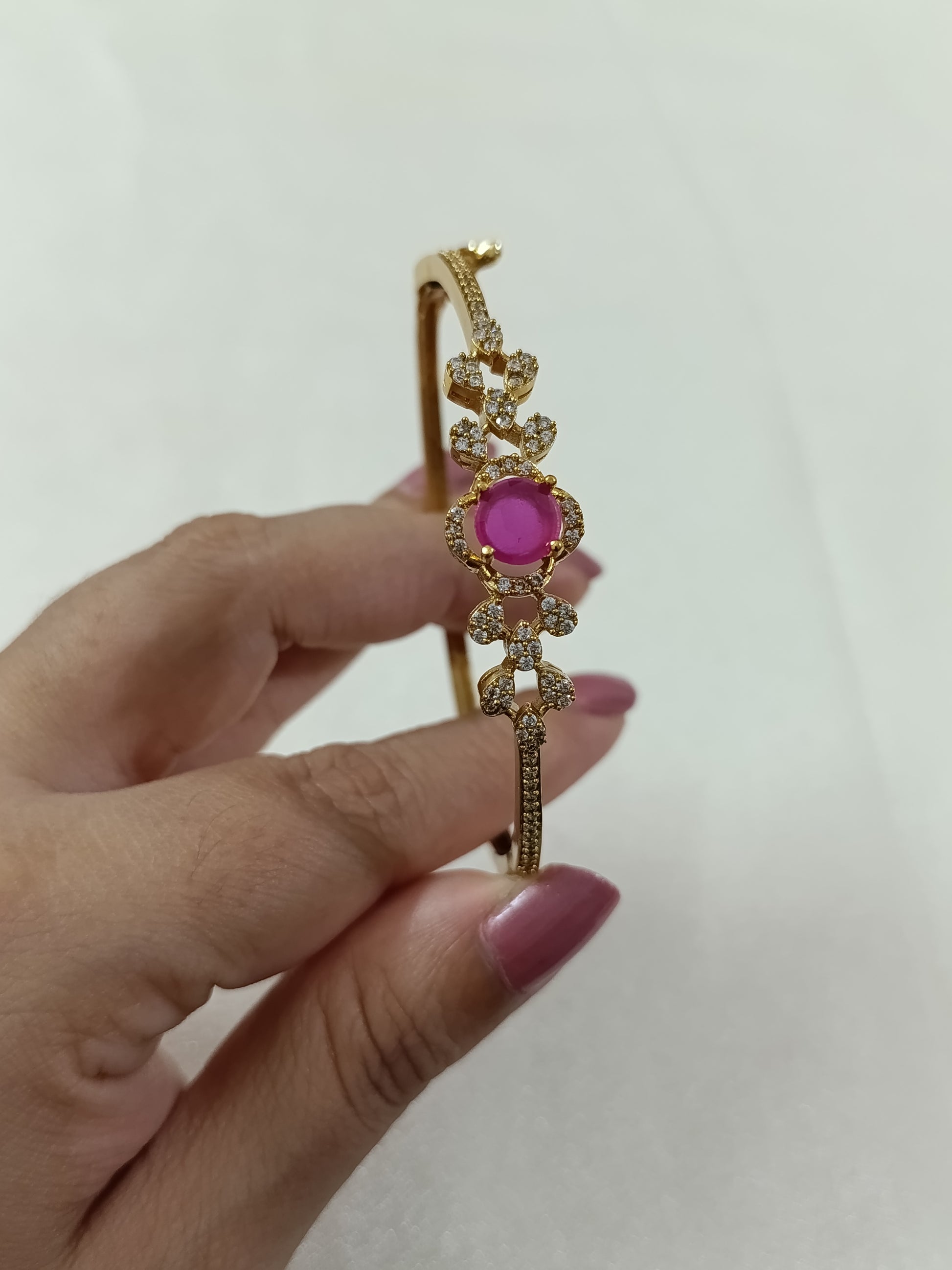 AD Ruby Floral Openable Bangle