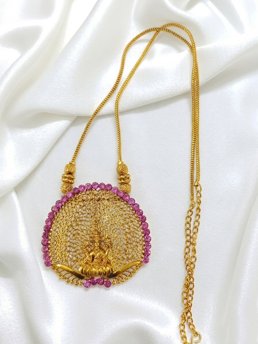 Lakshmi Pendant Mid Long Necklace Set V23