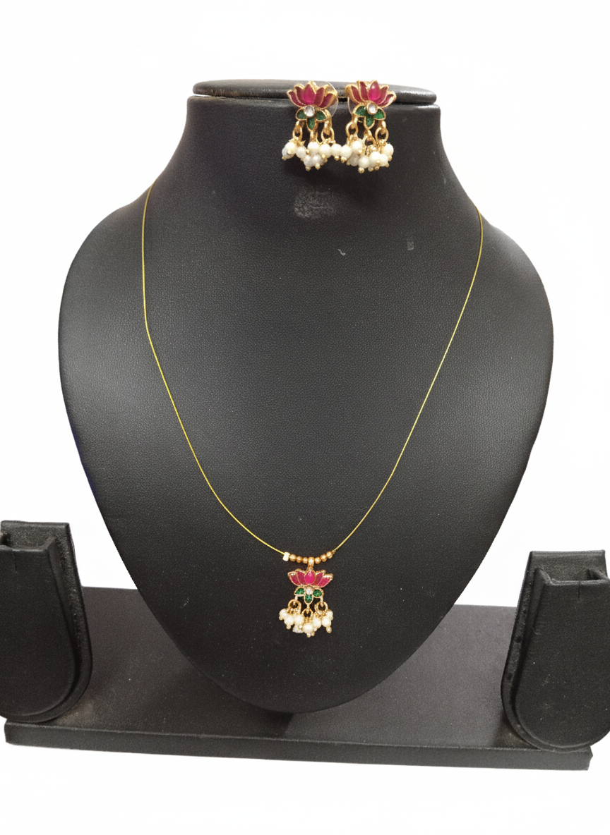 Lotus with Pearl Invisible Chain Set