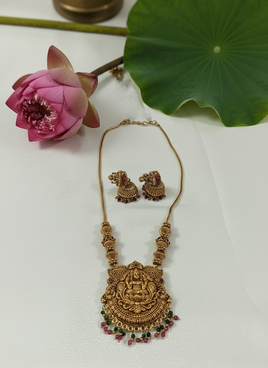 Temple Lakshmi Pendant Necklace Set