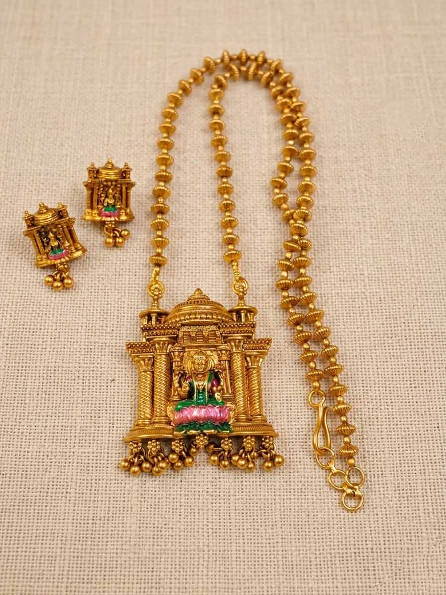Enamel Lakshmi Pendant Mid Long Necklace V25