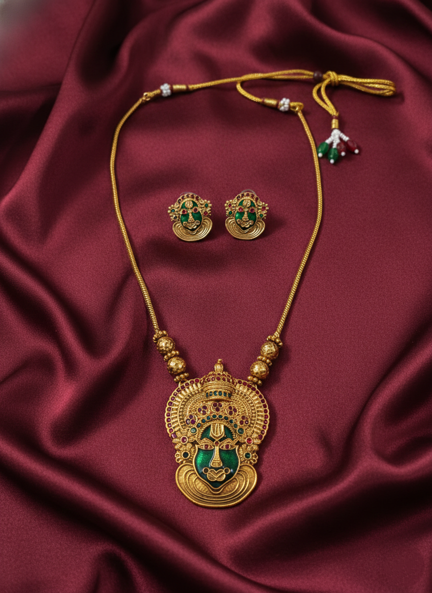Kathakali Pendant Mid Long Necklace Set