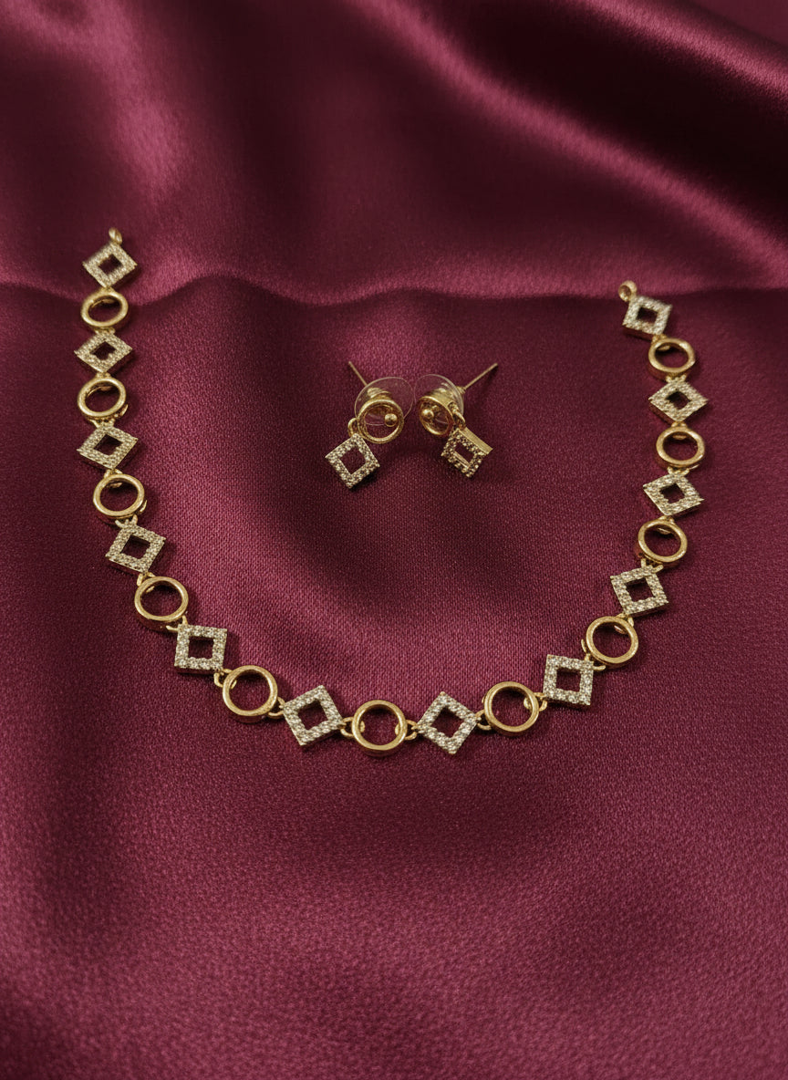 Geometric AD Stone Necklace Set