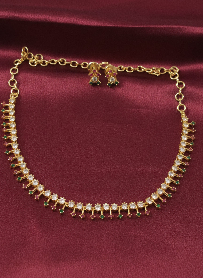 Micro Polish Simple AD necklace set with back chain