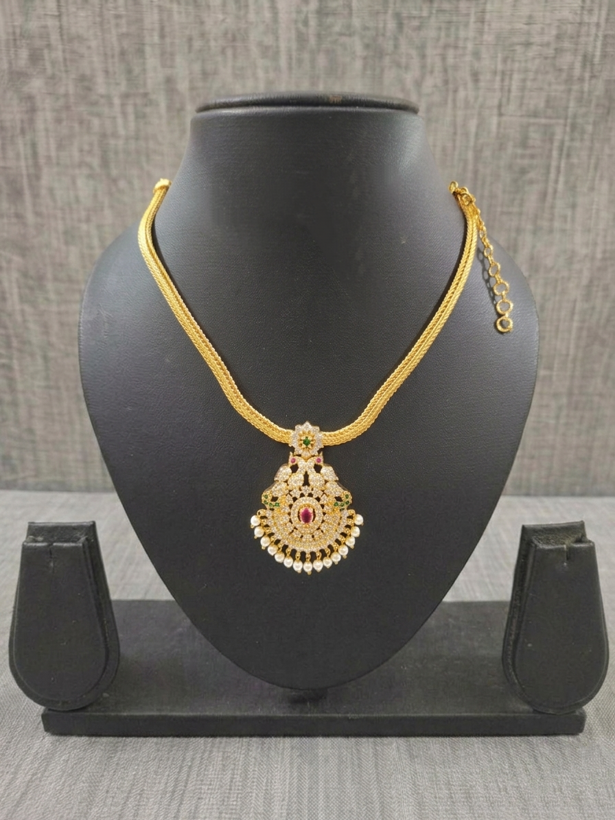 Micro Polish AD Pendant Mid Long Necklace Set V171