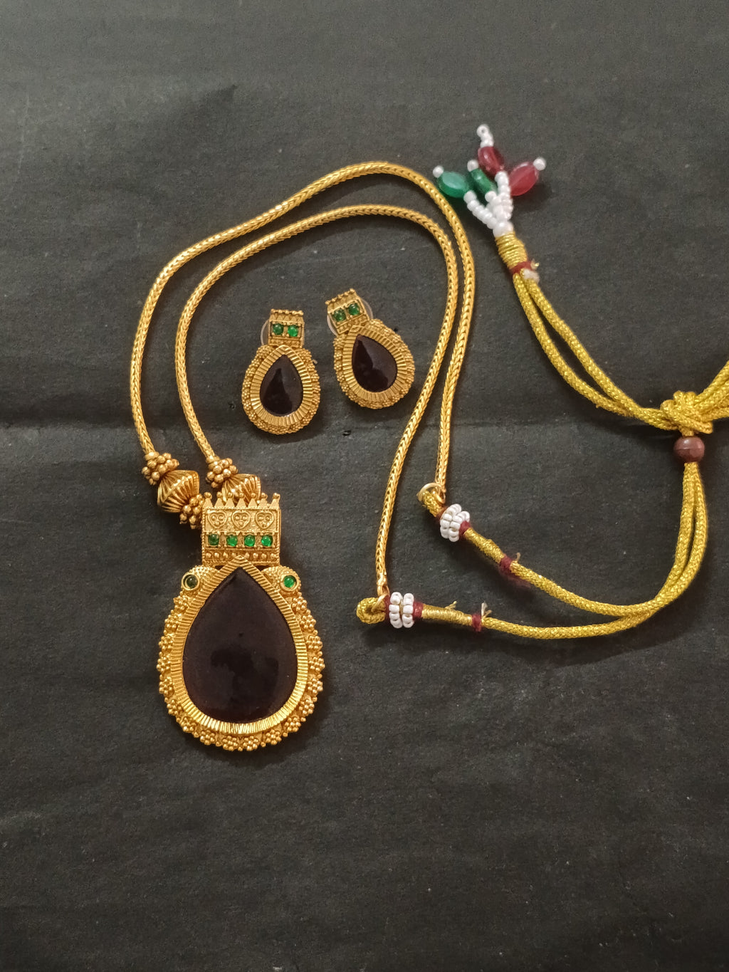 Palakka Gopi Pendant Mid Long Necklace Set V3