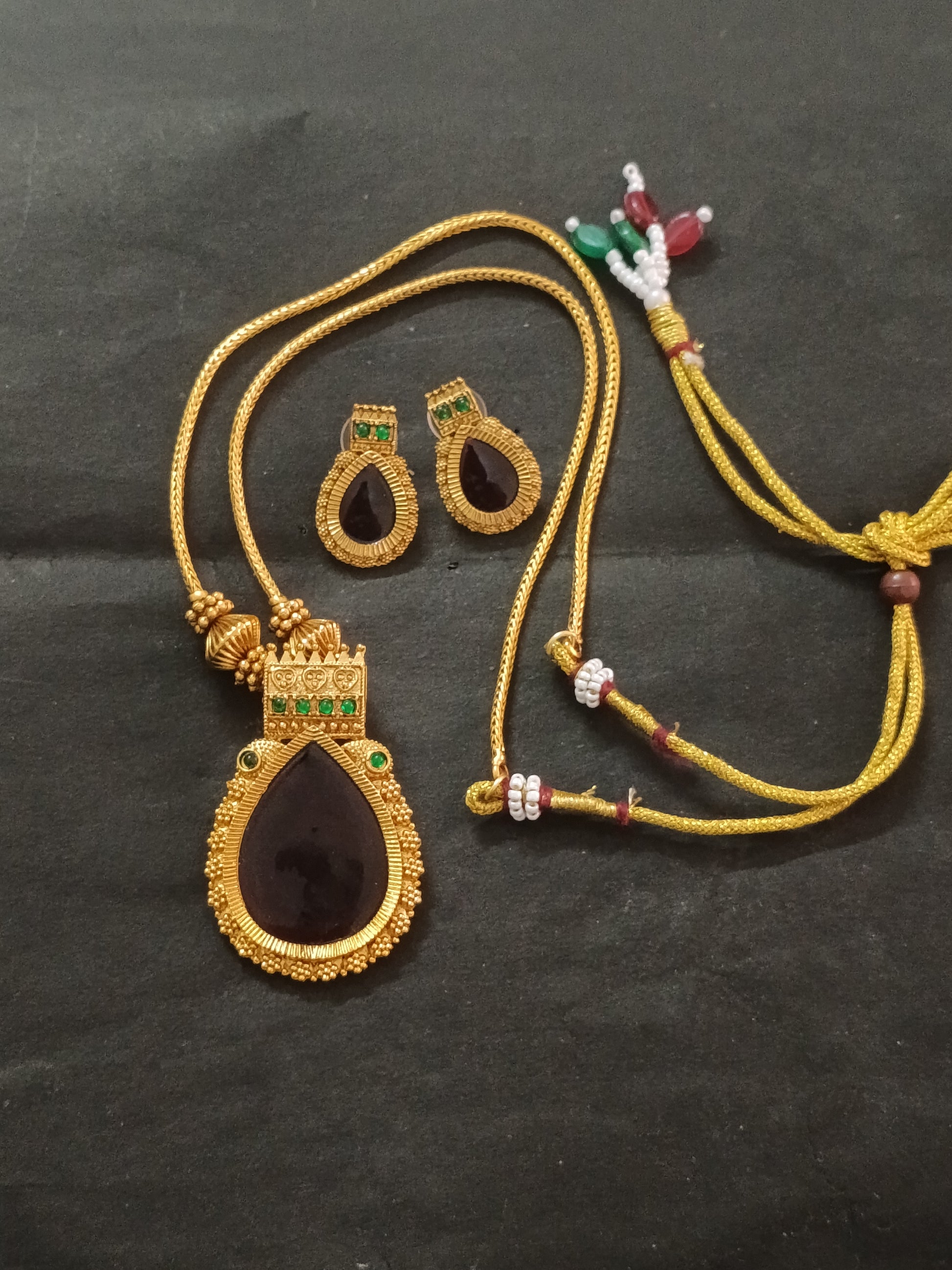 Palakka Gopi Pendant Mid Long Necklace Set V3
