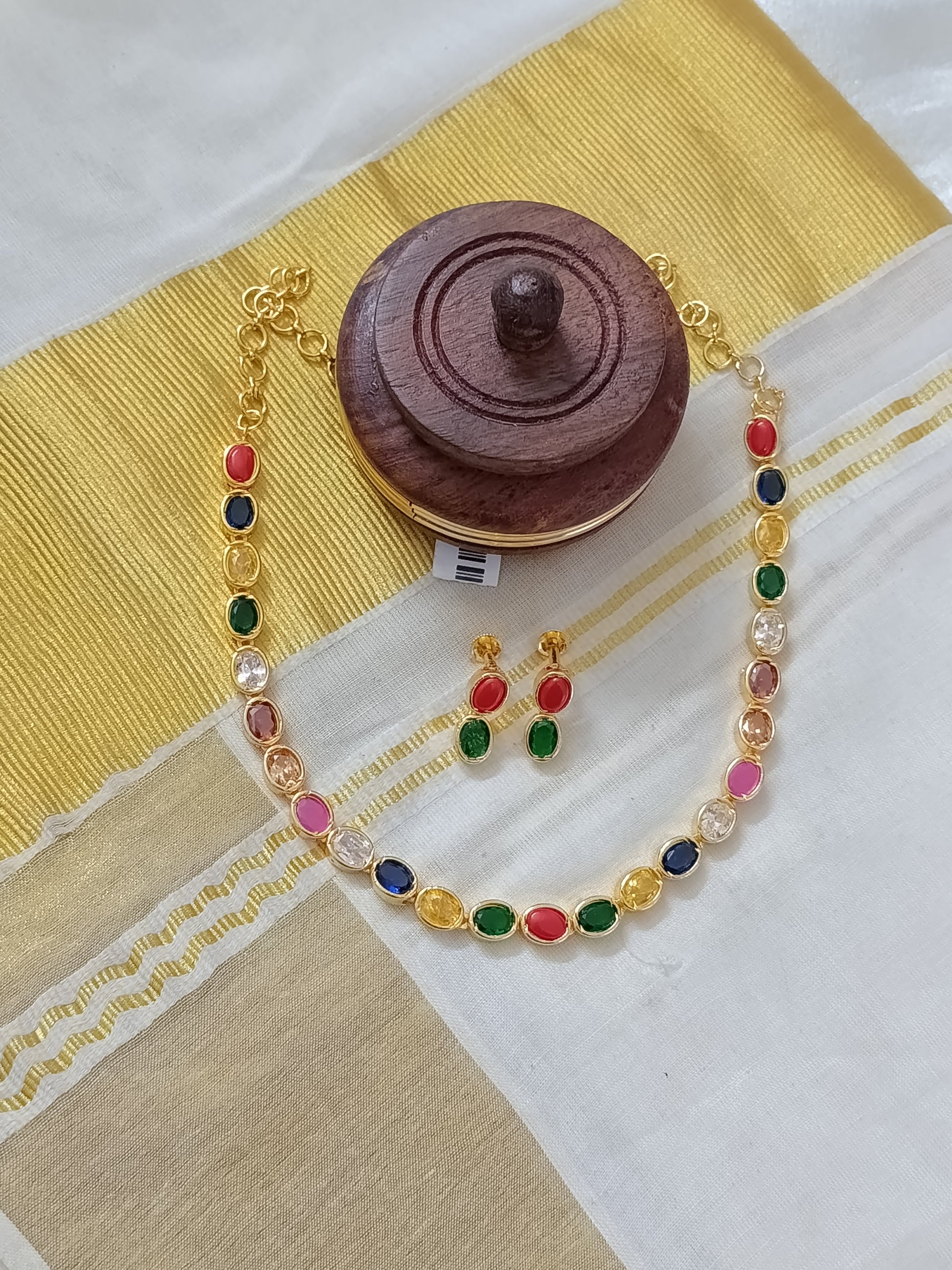 Micro Polish Navaratna Necklace Set