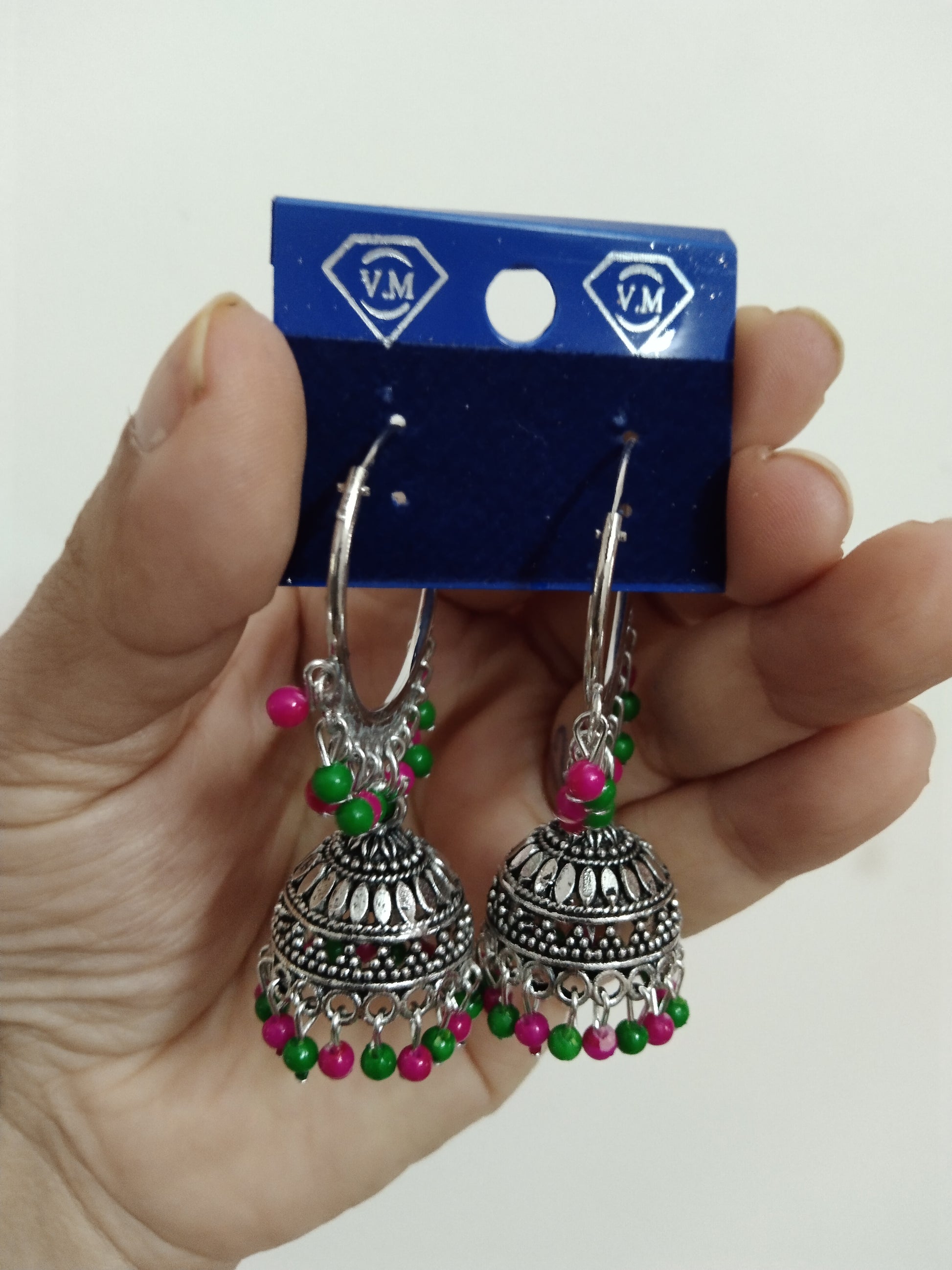Black Metal multi pearl Ring Jhumka Earring