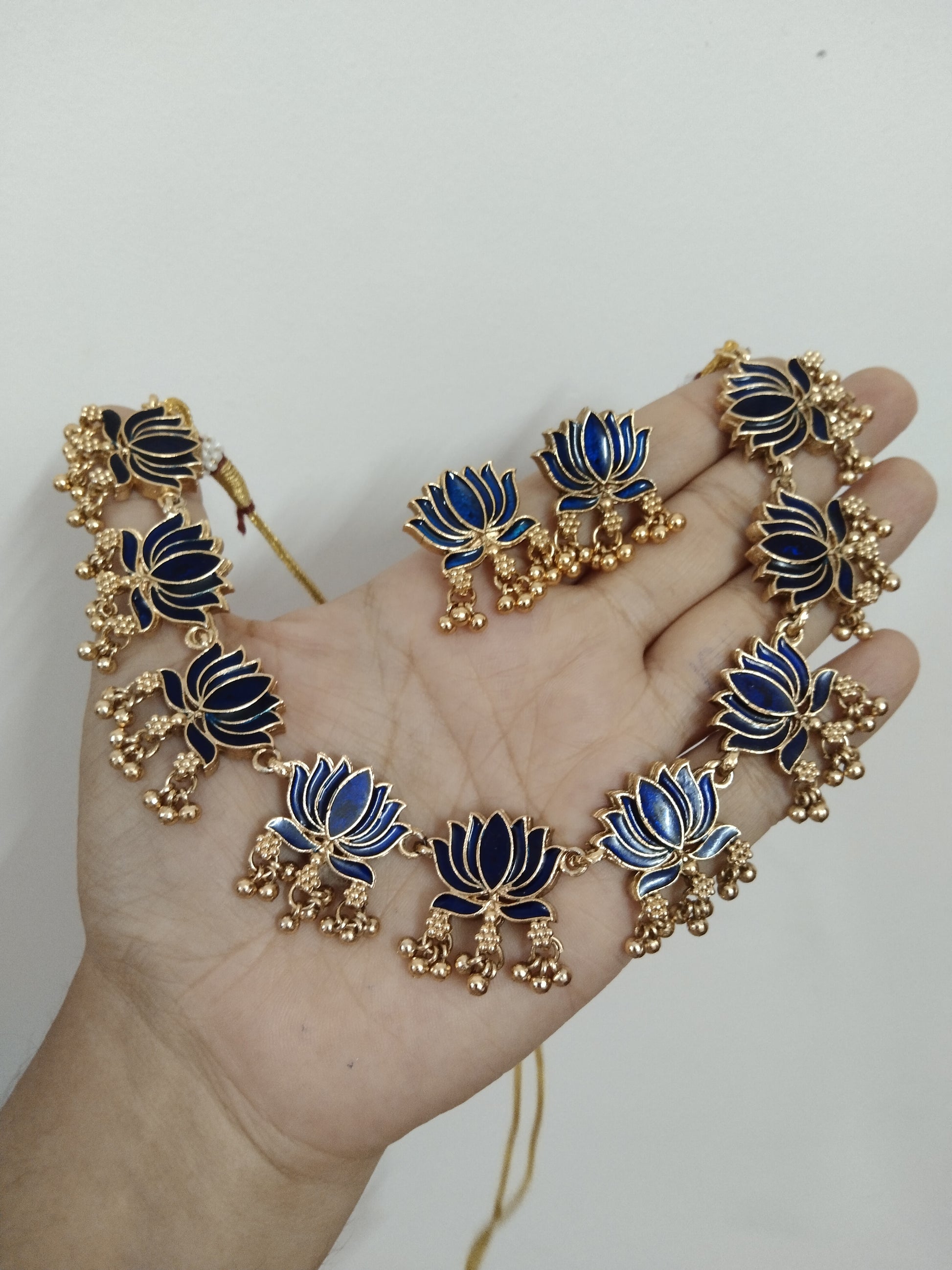 Lotus with Golden Beads Drop Necklace