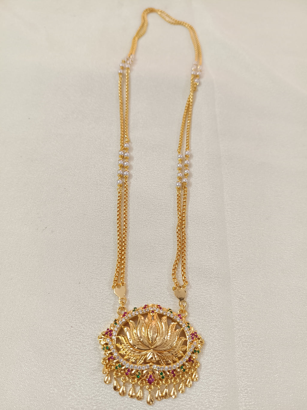 Micro Polish AD Lotus Pendant Long Necklace Set