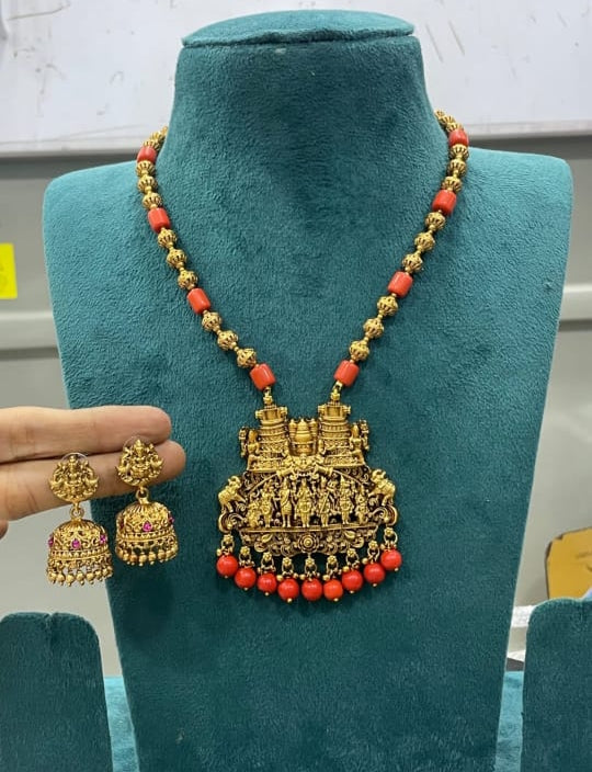 Divine Coral Mid Long Necklace Set