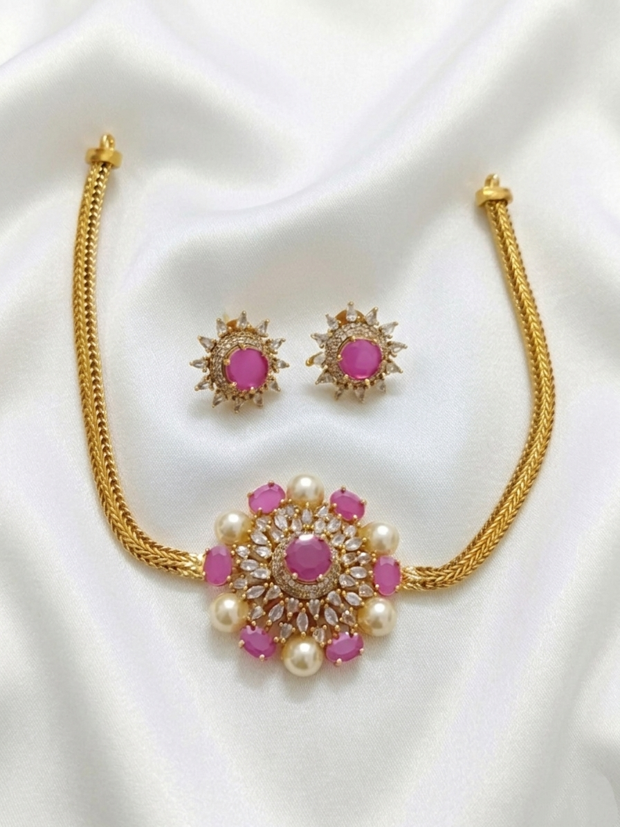 Premium Quality AD Floral Choker Set