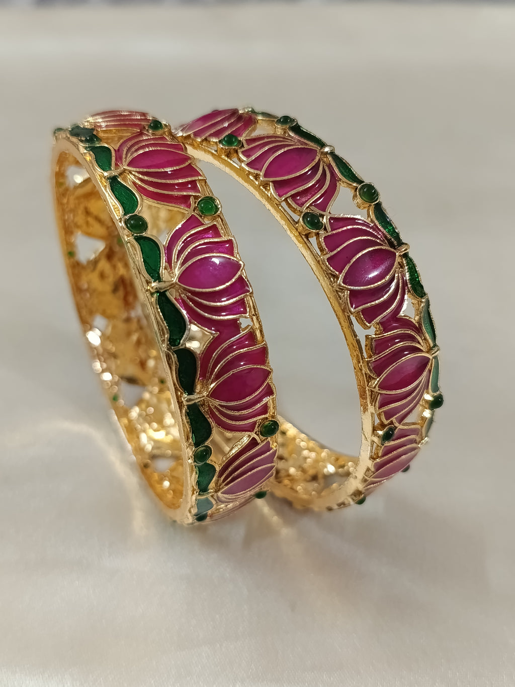 Enamel Simple Lotus Bangles Set of 2