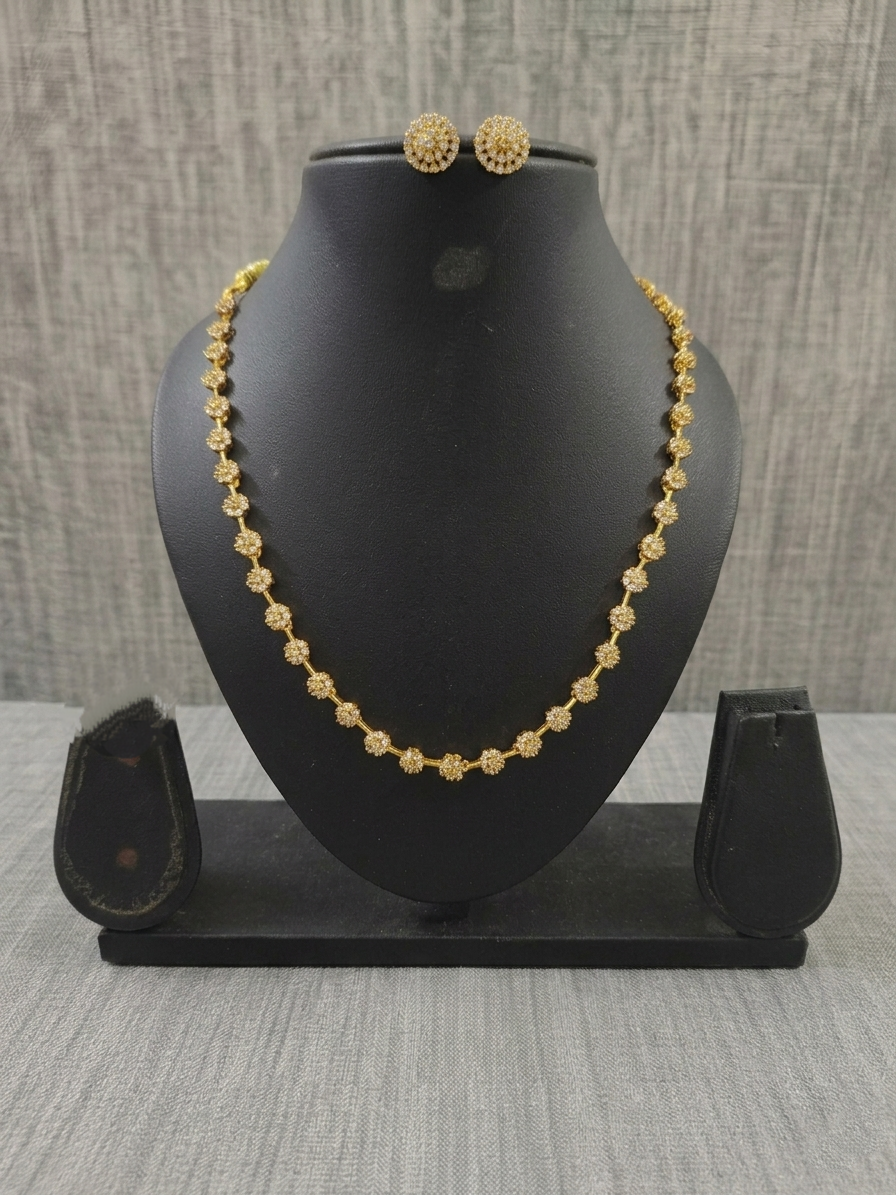 AD Stone Floral Long Necklace V1