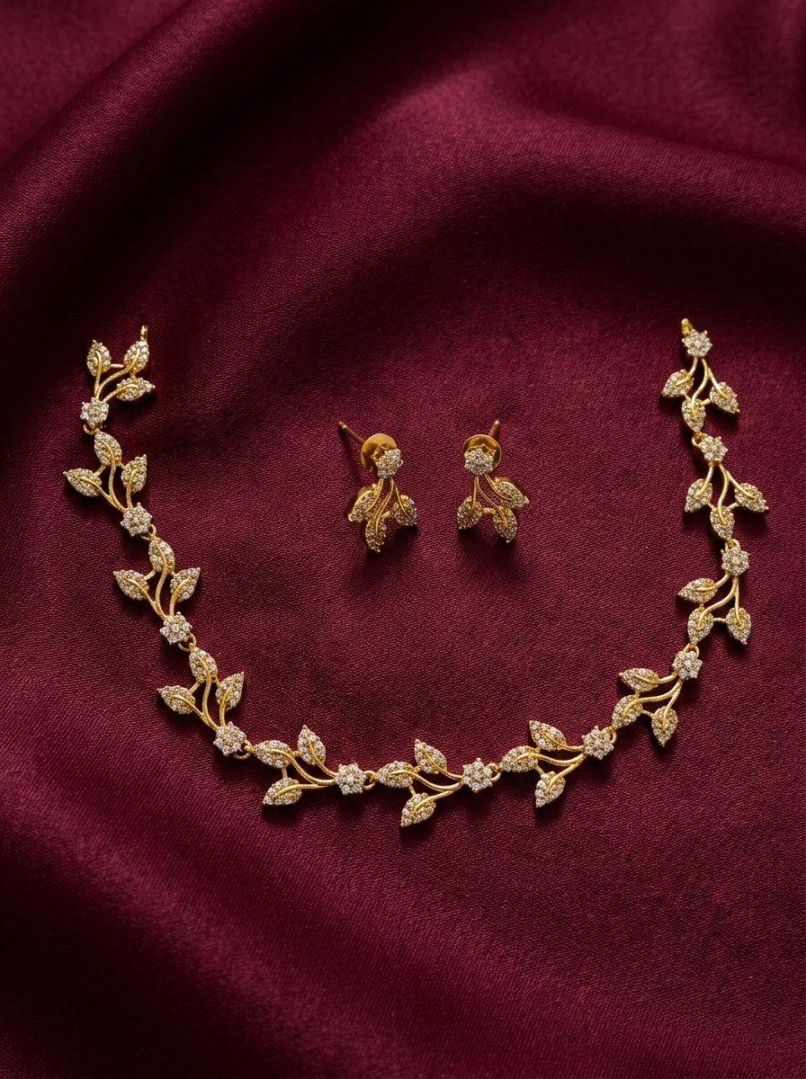 Floral Leaf AD Stone Necklace V2
