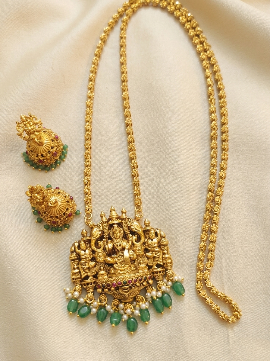 Lakshmi Pendant Long Necklace Set V6