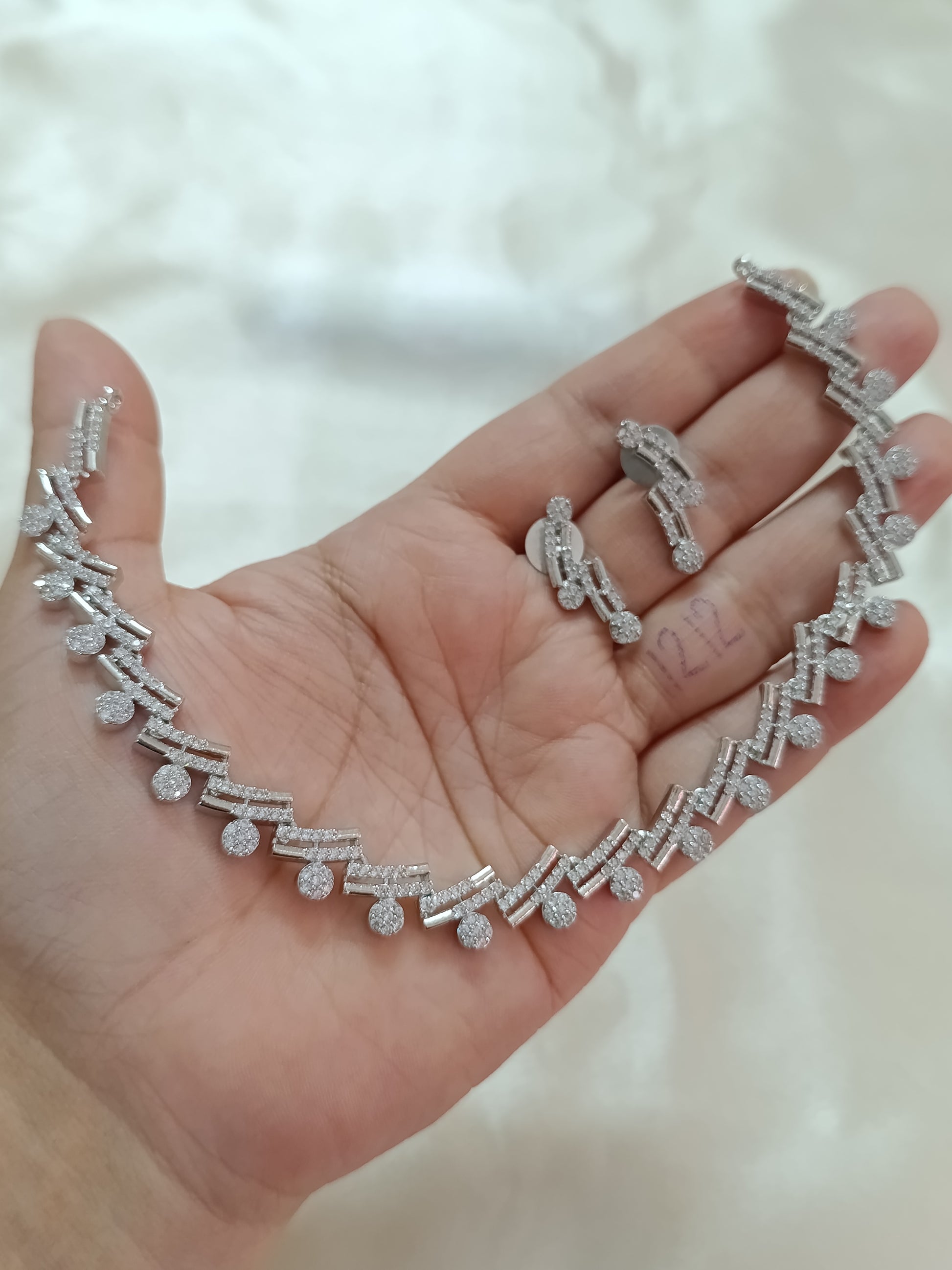Rhodium Polish AD Stone Necklace Set V10