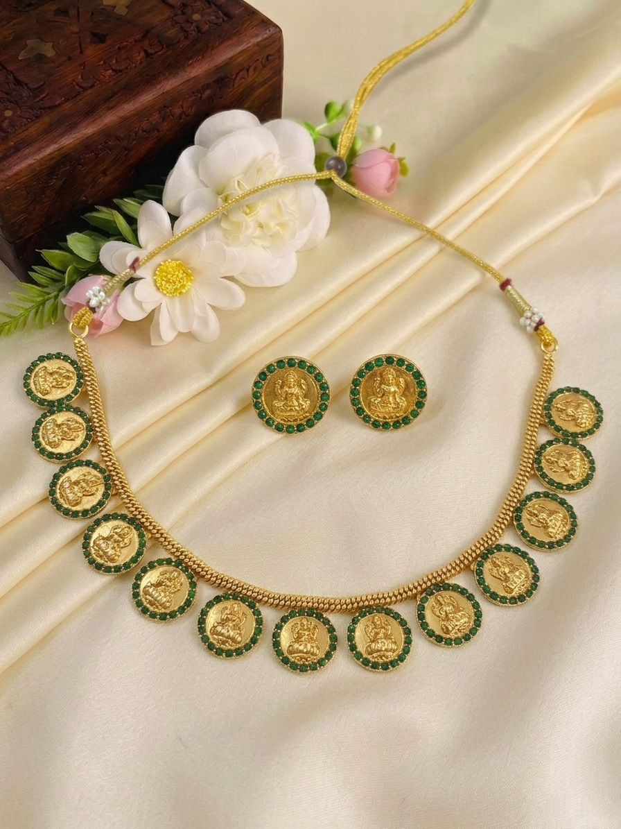 Traditional Lakshmi Coin Necklace Set V1