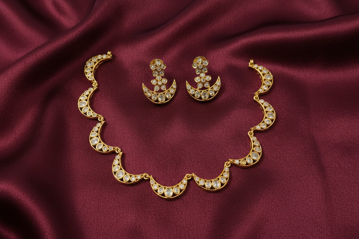 Half Moon Diamond Necklace Set