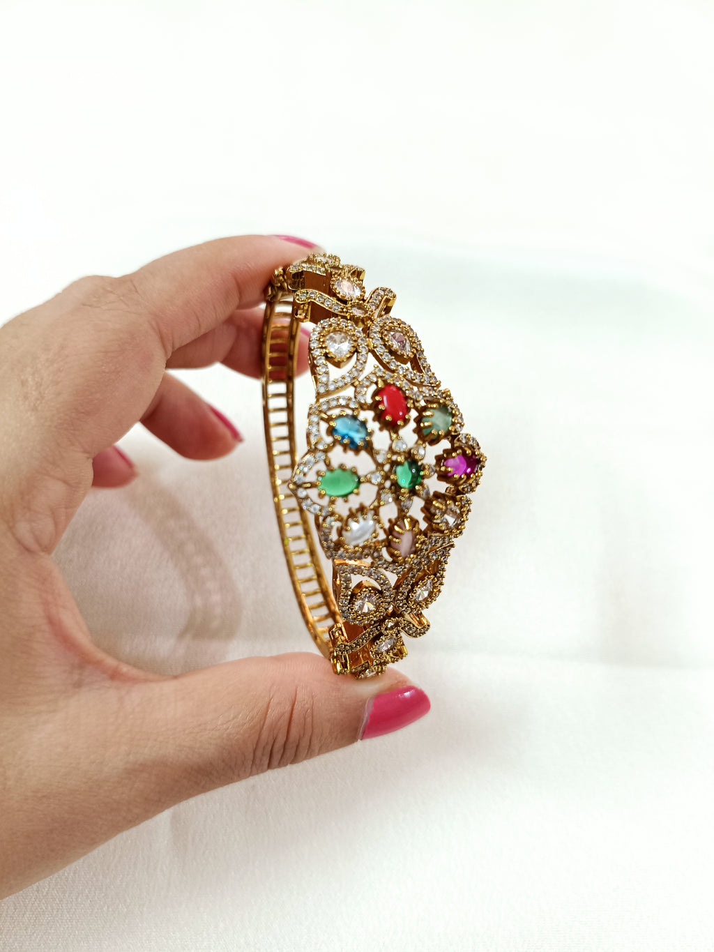 Navaratna Openable Broad Bangle