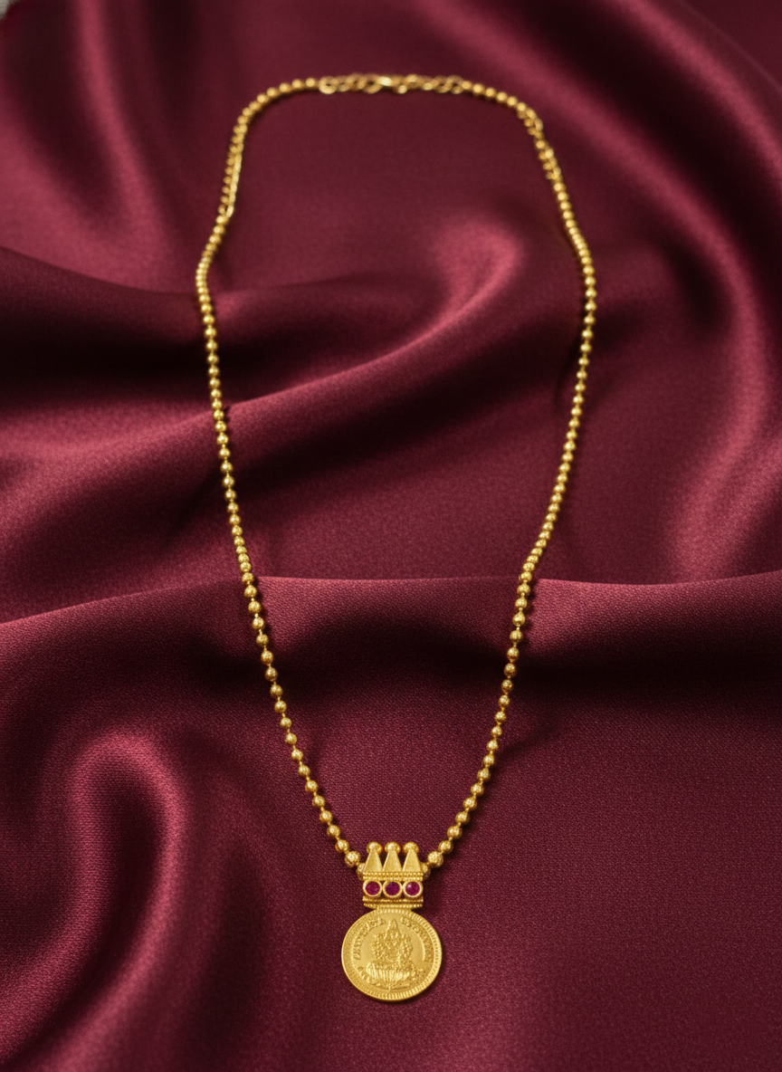 Micro Polish Ball Chain with Coin Pendant Mid Long Necklace