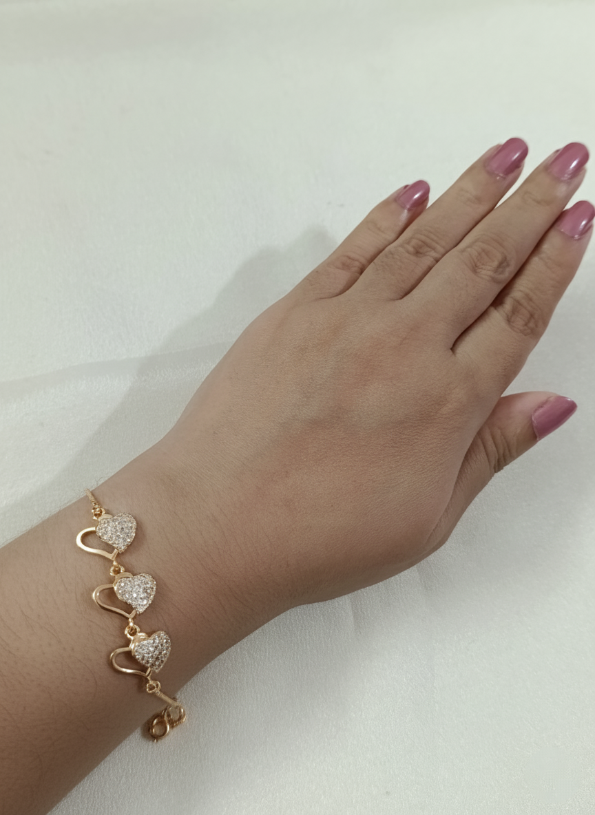 Rose Gold AD Heart Adjustable Bracelet