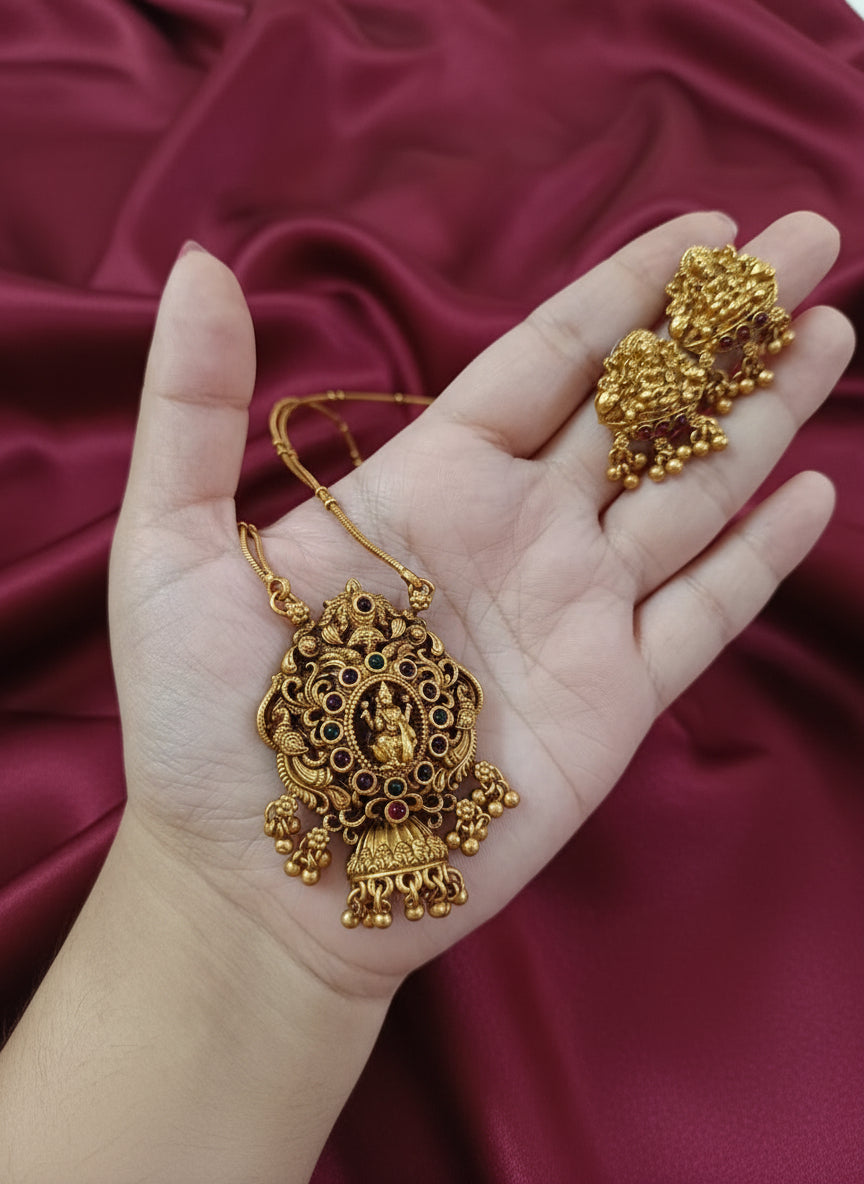 2 Layer Chain Lakshmi Pendant Necklace Set V1