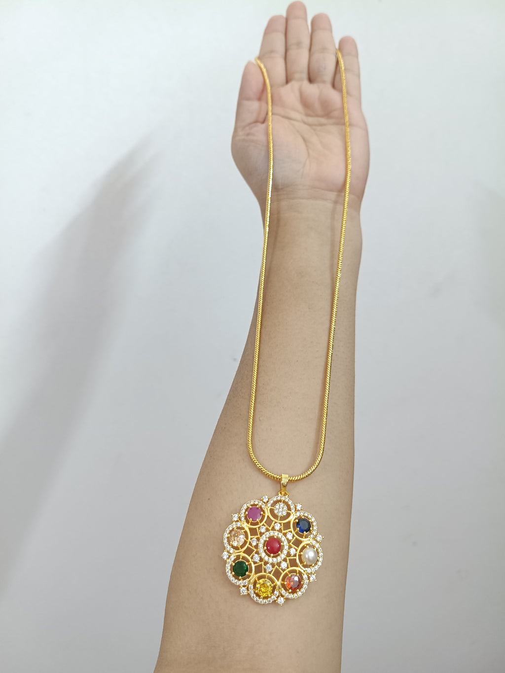 Micro Polish Navaratna Pendant Chain