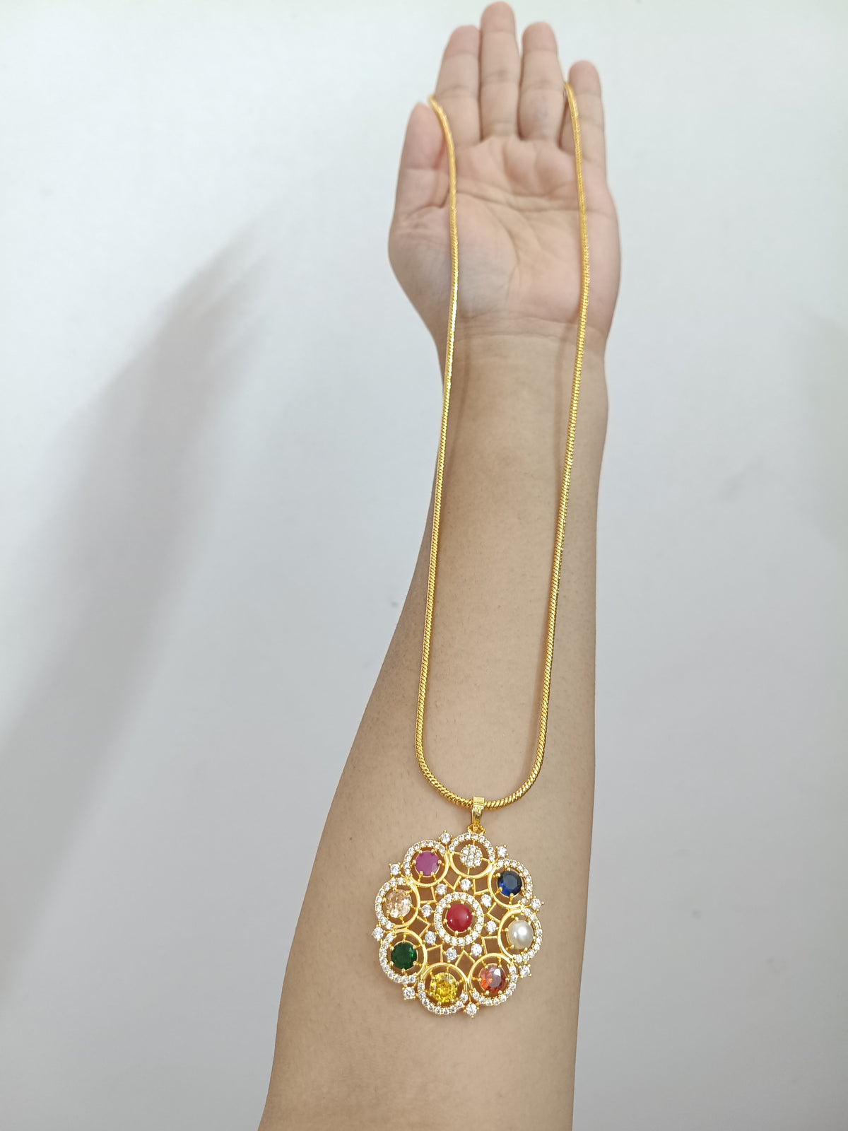 Micro Polish Navaratna Pendant Chain