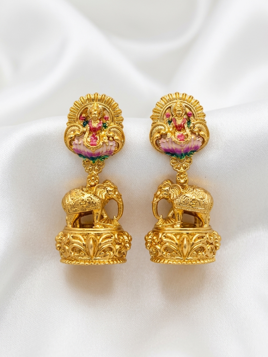 Enamel Lakshmi Gaja Jhumka Earring