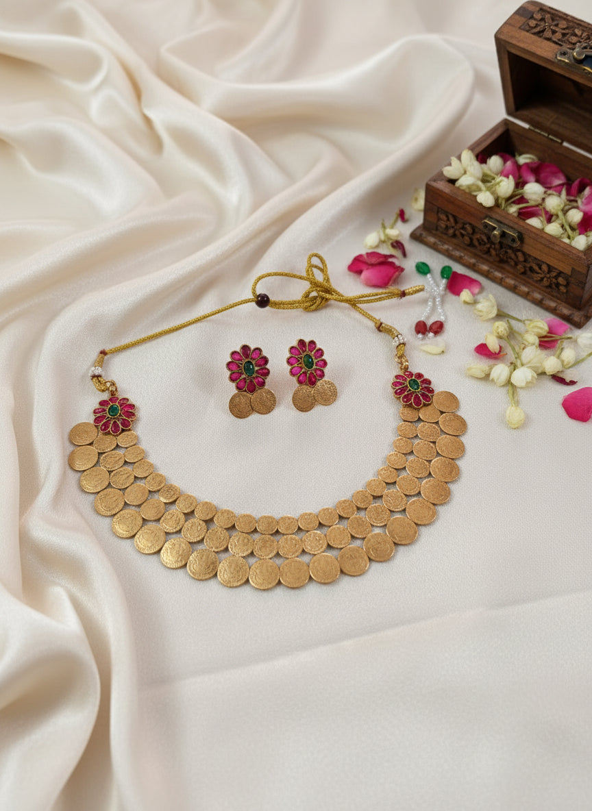 3 Layer Coin Flower Necklace Set