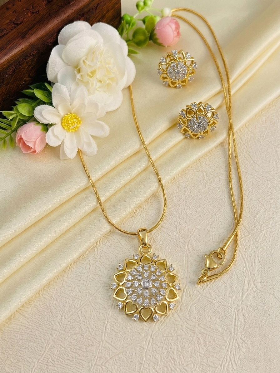 Diamond Replica Pendant Mid Long Necklace Set V8