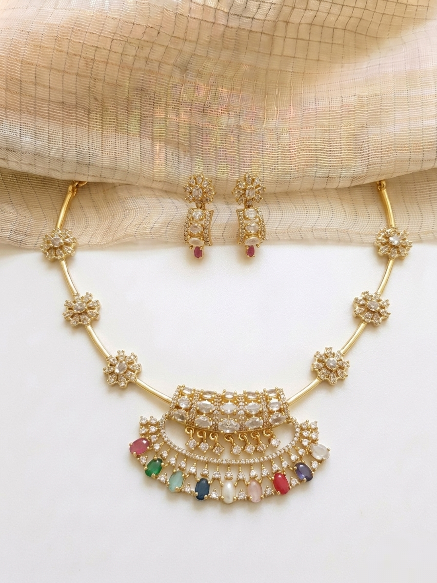 Navaratna Hasli Necklace Set