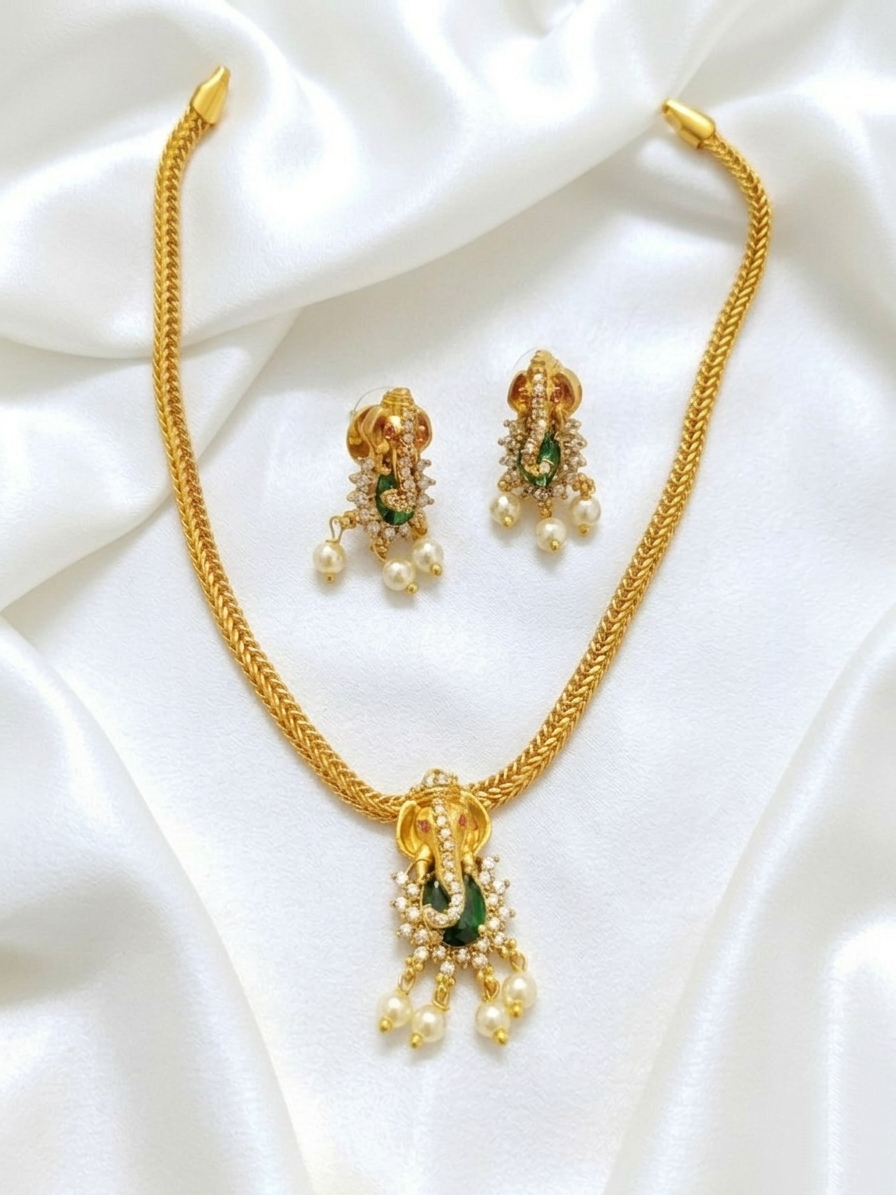 AD Ganesh Pendant Necklace Set V2