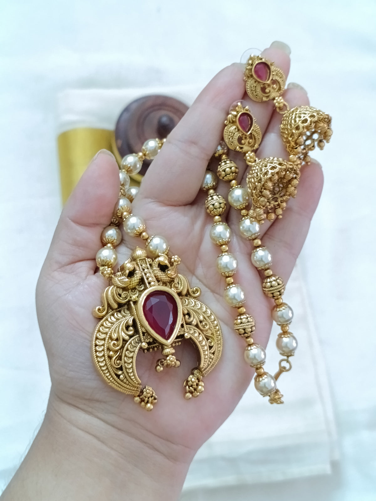 Non Idol Pearl Mid Long Necklace Set