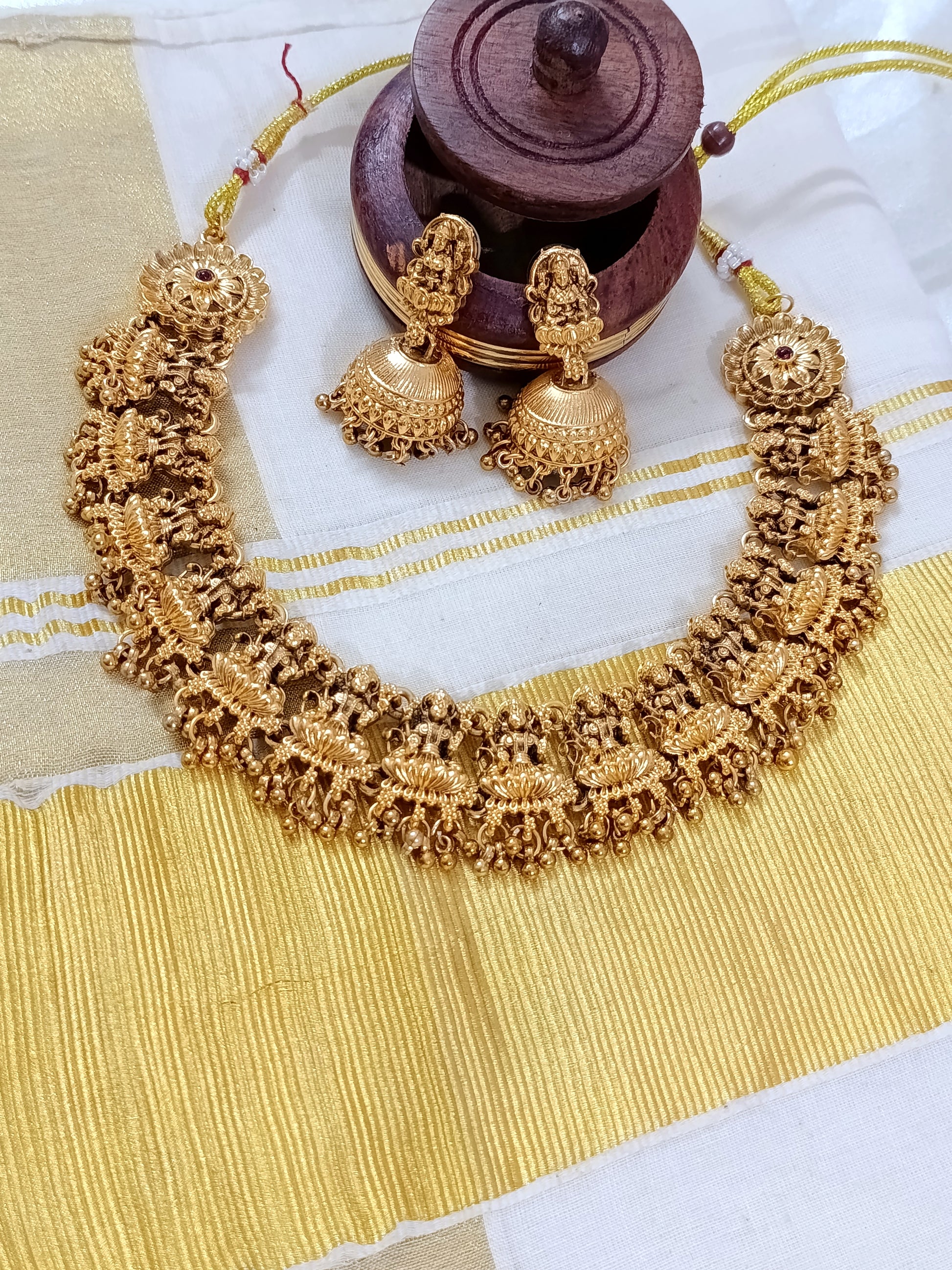 Matte Finish Temple Lakshmi Necklace Set