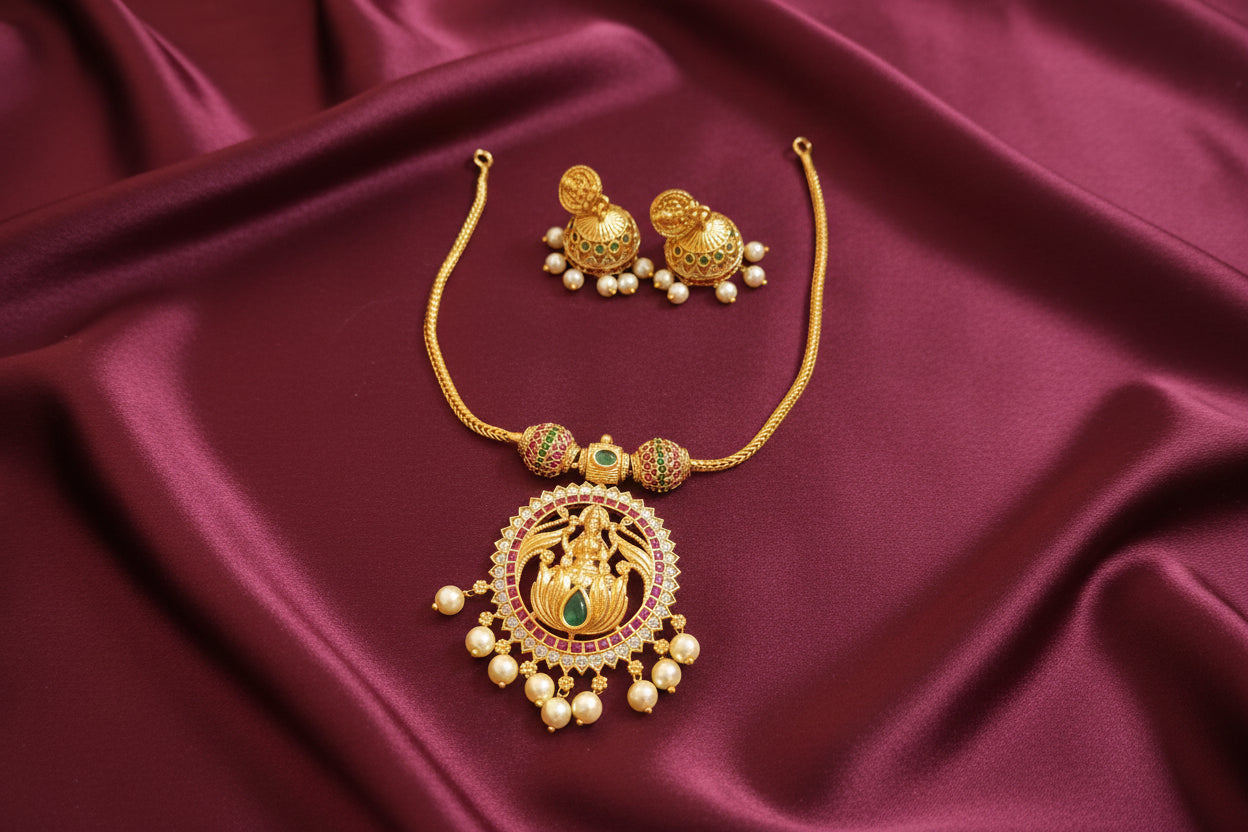 Lakshmi Pendant Necklace Set V4