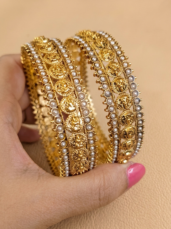 Lakshmi Coin Pearl Bangle Set of 2