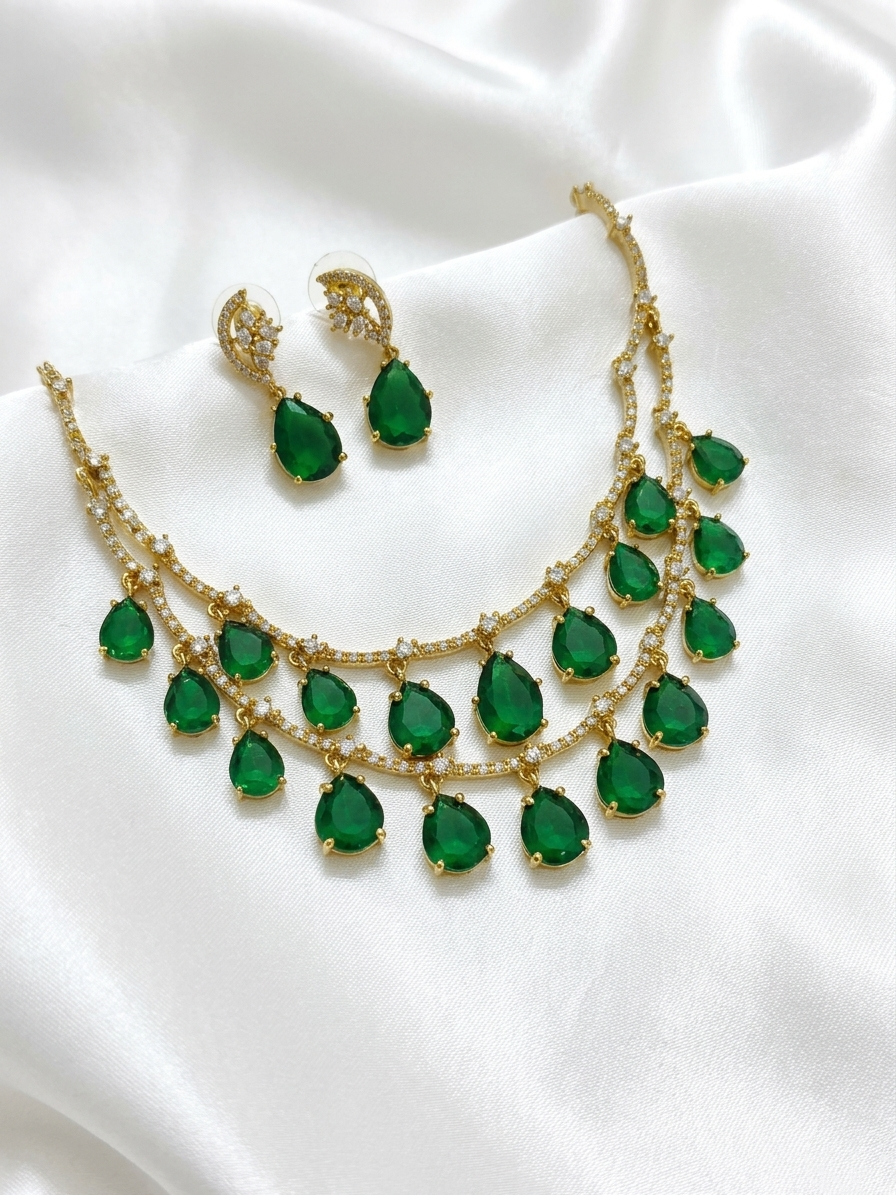 2 Line AD Petal Necklace Set