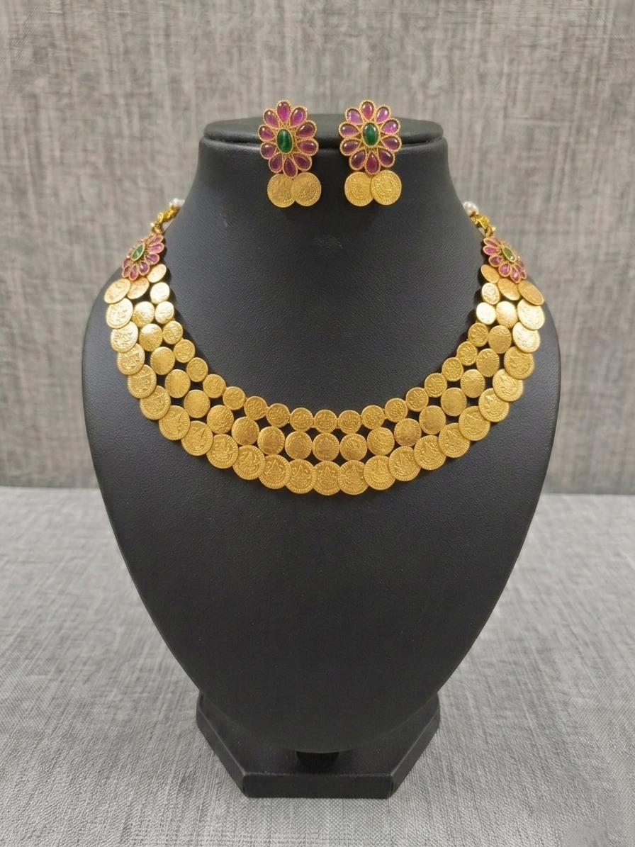 3 Layer Coin Flower Necklace Set