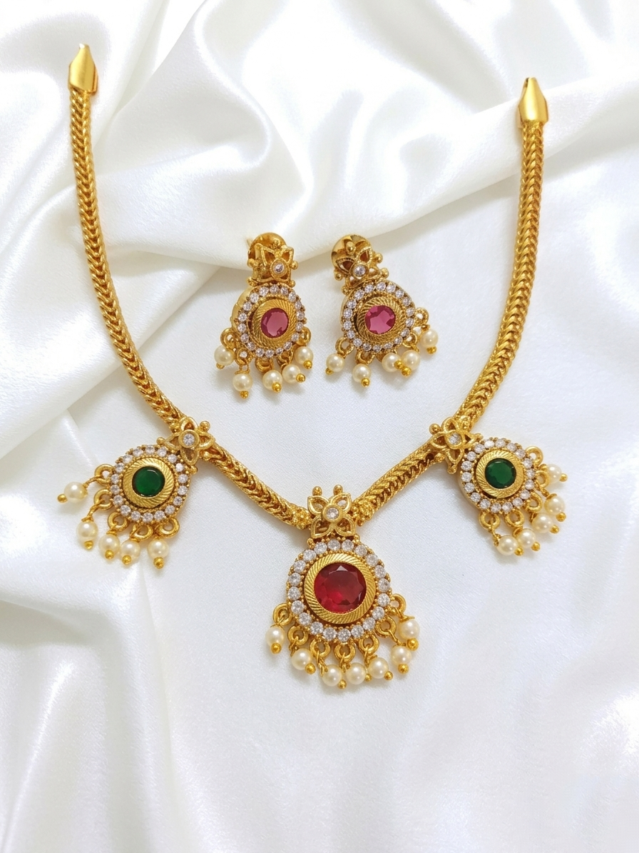 3 Pendant AD Attigai Necklace Set
