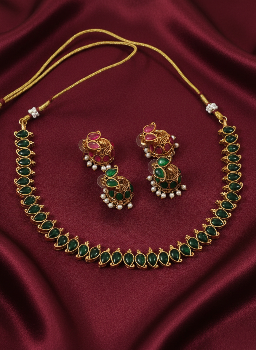 Matte Finish Reversible Kempstone Mango Necklace Set